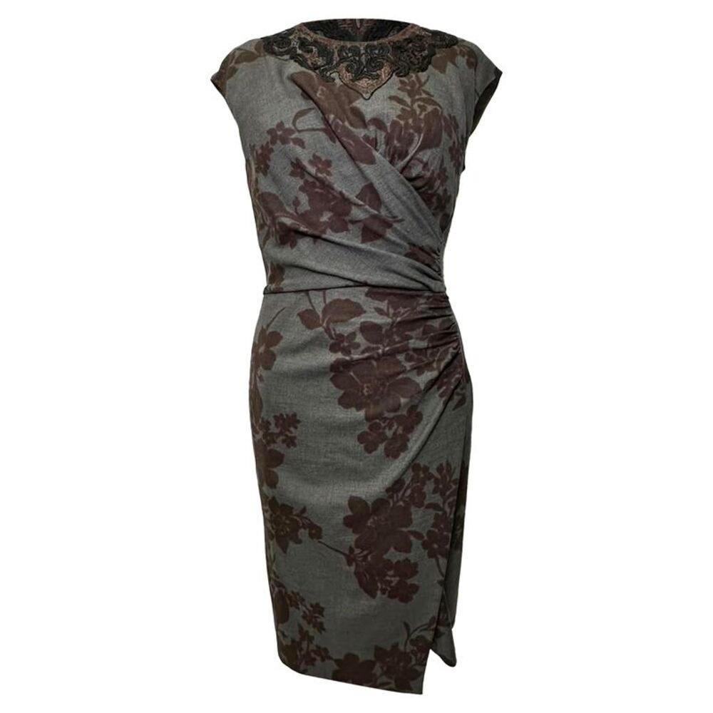 Etro Printed Midi Dress in Grey Wool